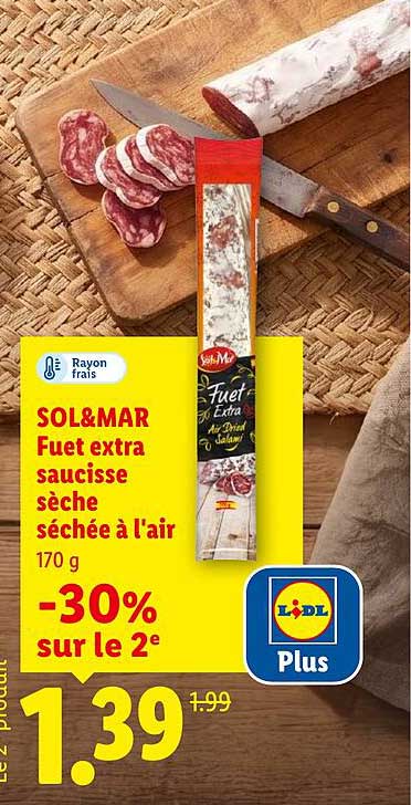 SOL&MAR Fuet extra saucisse sèche séchée à l'air