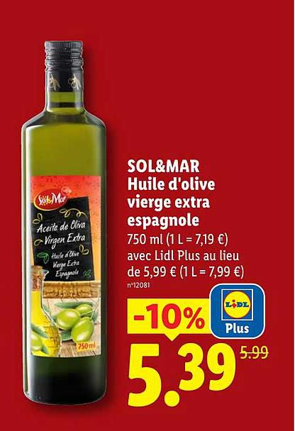 SOL&MAR Huile d'olive vierge extra espagnole