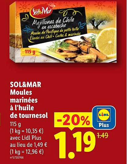 SOL&MAR Moules marinées à l'huile de tournesol