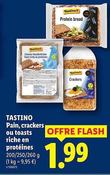 Tastino Pain, crackers ou toasts riche en protéines