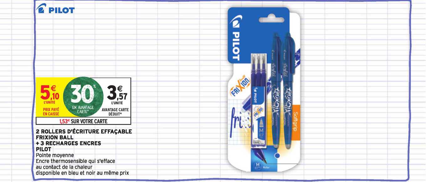 2 rollers d écriture effaçable frixion ball + 3 recharges encres pilot