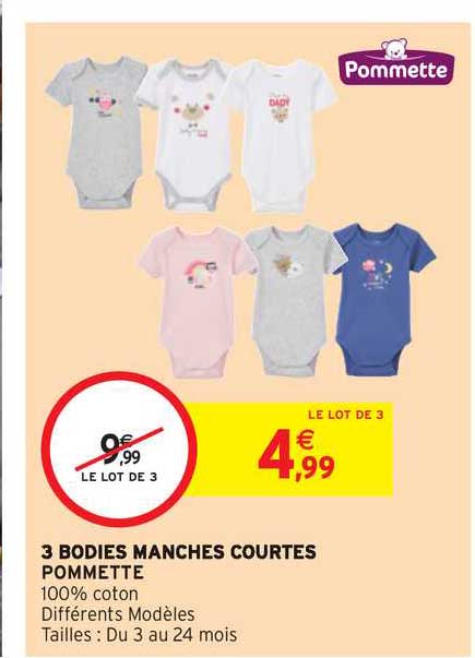 3 bodies manches courtes pommette