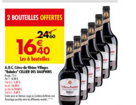 a.o.c. côtes du rhône villages balades celliers des dauphins 2 bouteilles offertes