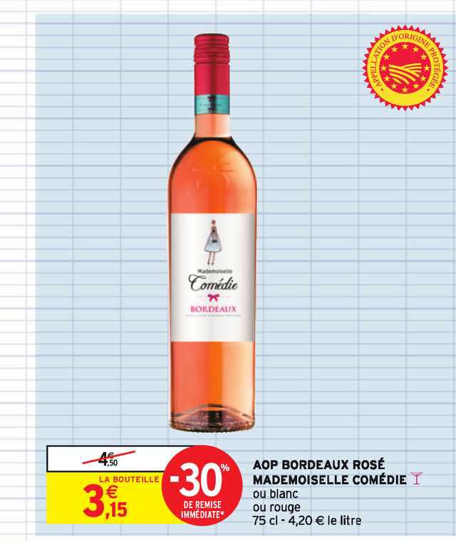 aop bordeaux rosé mademoiselle comédie -30% de remise immédiate