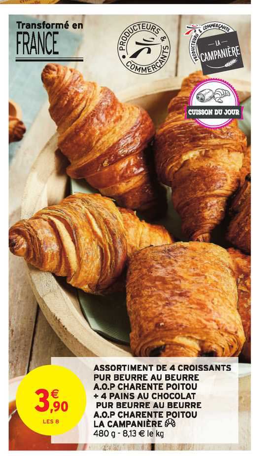 assortiment de 4 croissants pur beurre + 4 pains au chocolat la campanière