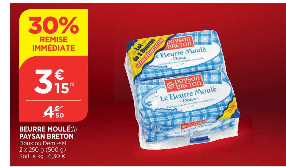 beurre moulé paysan breton 30% de remise immédiate