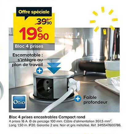 Bloc 4 Prises Encastrables Compact Rond Otio