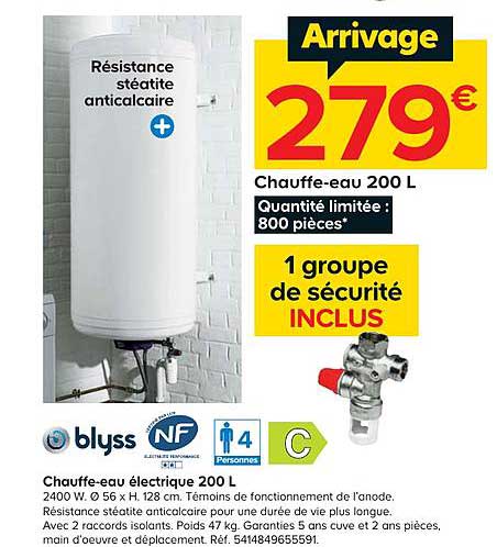 chauffe eau électrique 200 l blyss nf