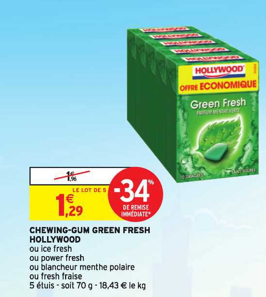Chewing Gum Green Fresh Hollywood -34% De Remise Immédiate