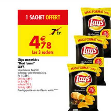 chips aromatisées maxi format lay's 2+1 offert