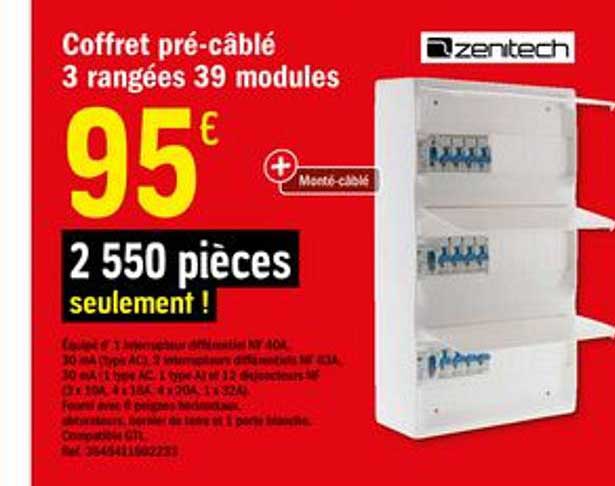 coffret pré câblé 3 rangées 39 modules zentech