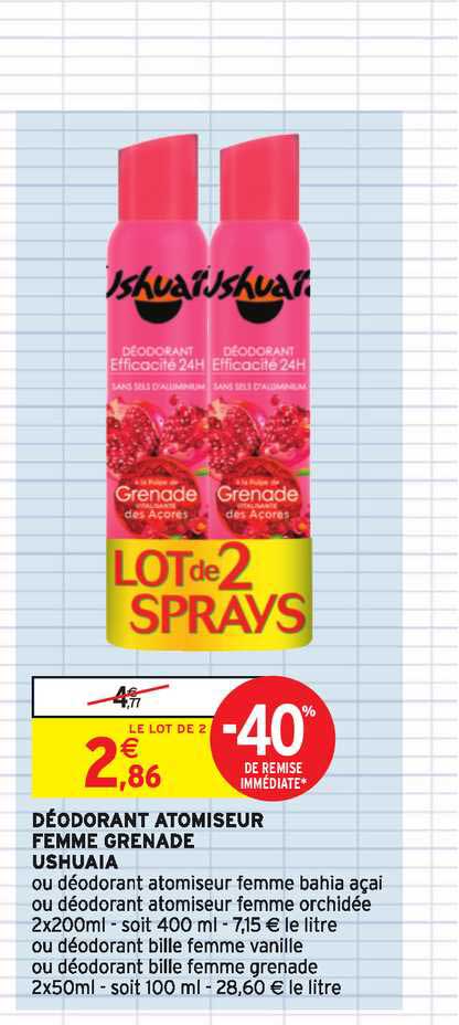 Déodorant Atomiseur Femme Grenade Ushuaia -40% De Remise Immédiate