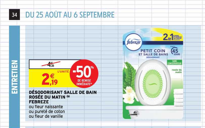 désodorisant salle de bain febrèze rosée du matin -50% de remise immédiate