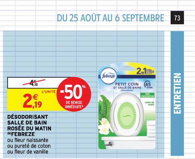 désodorisant salle de bain rosée du matin febreze -50% de remise immédiate