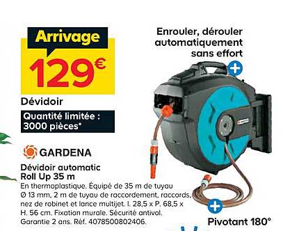 dévidoir automatic roll up 35 m gardena