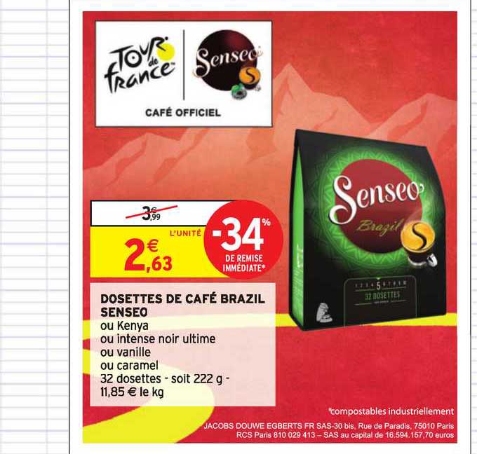 dosettes de café brazil senseo -34% de remise immédiate