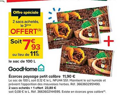 écorces paysage petit calibre goodhome 2 sacs achetés, le 3ème offert