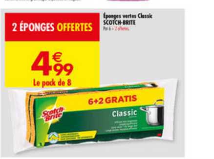 éponges vertes classic scotch brite 6+2 gratis
