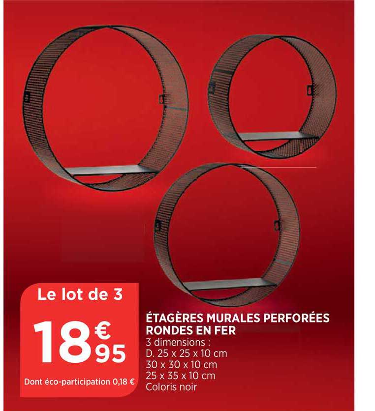 étagères murales perforées rondes en fer