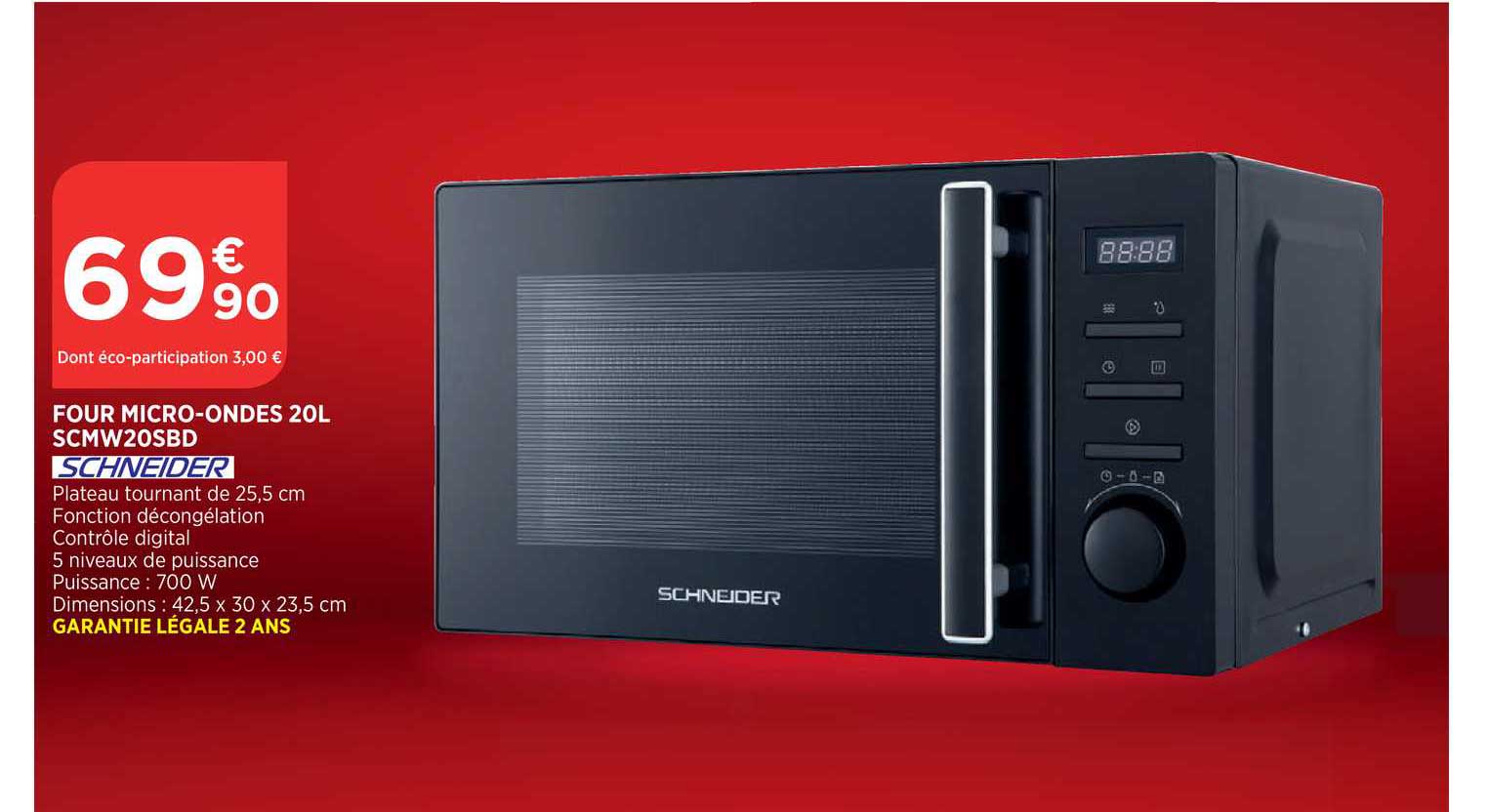 four micro ondes 20l scmw20sbd schneider