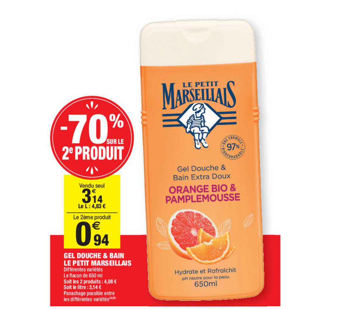 Gel Douche & Bain Le Petit Marseillais -70% Sur Le 2e Produit