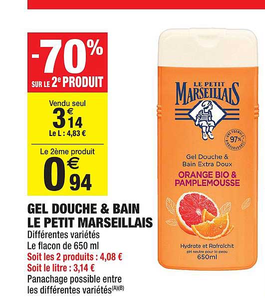 Gel Douche & Bain Le Petit Parseillais -70% Sur Le 2e Produit