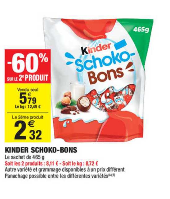 kinder schoko bons -60% sur le 2e produit