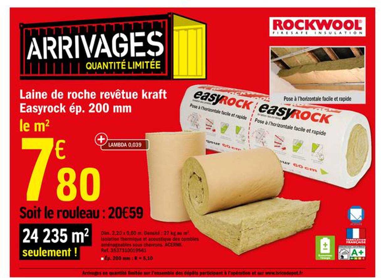 Laine De Roche Revêtue Kraft Easyrock ép 200 Mm Rockwool