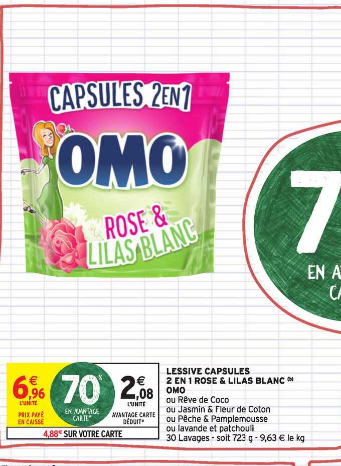 lessive capsules 2en1 rose & lilas blanc omo