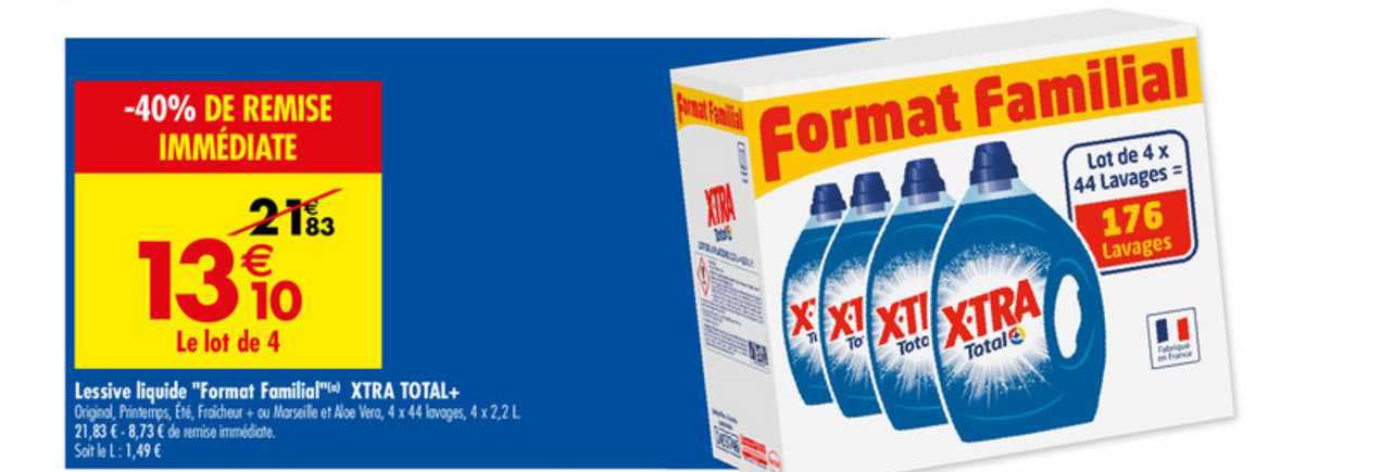 Lessive Liquide Format Familial Xtra Total+ -40% De Remise Immédiate