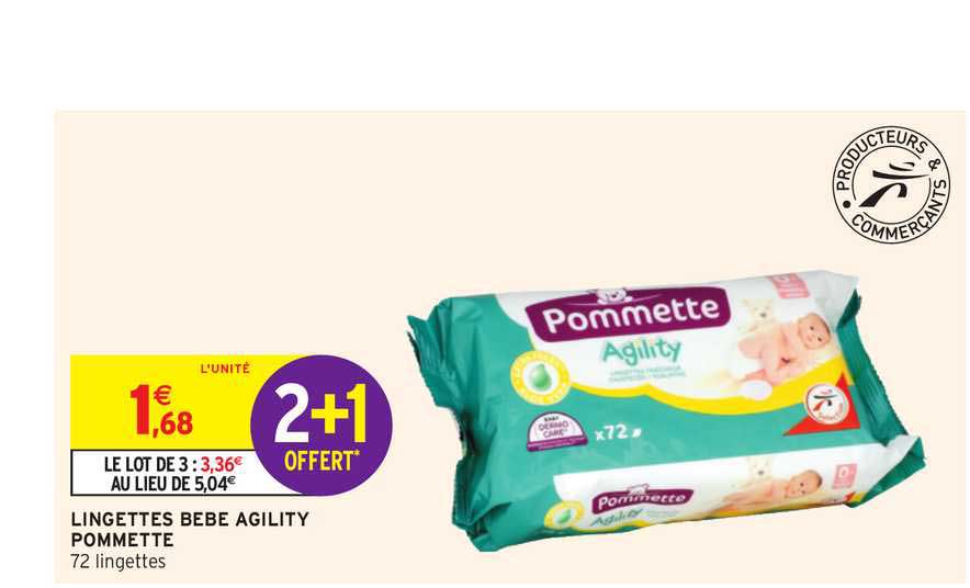 lingettes bébé agility pommette 2+1 offert