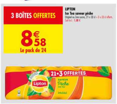 lipton ice tea saveur pêche 21+3 offertes