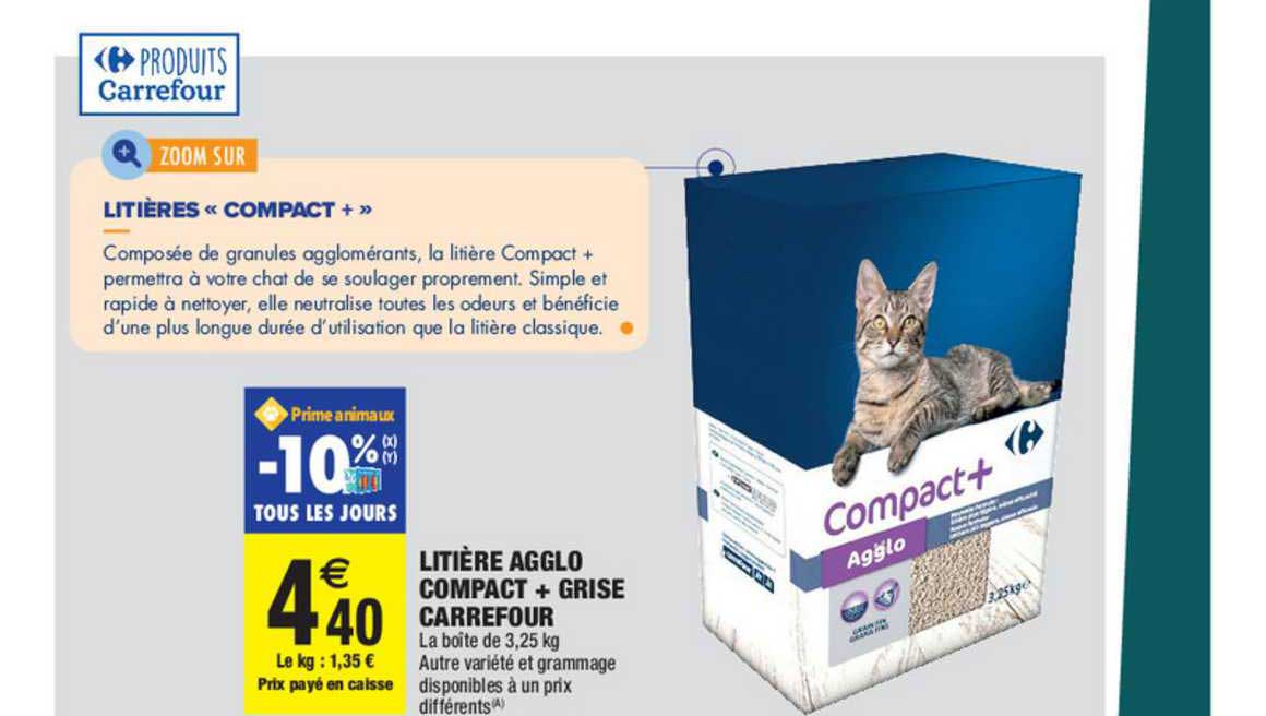 litière agglo compact + grise carrefour