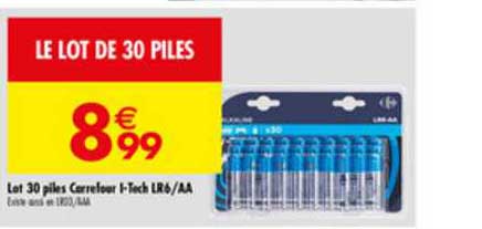 lot 30 piles carrefour i tech lr6 aa