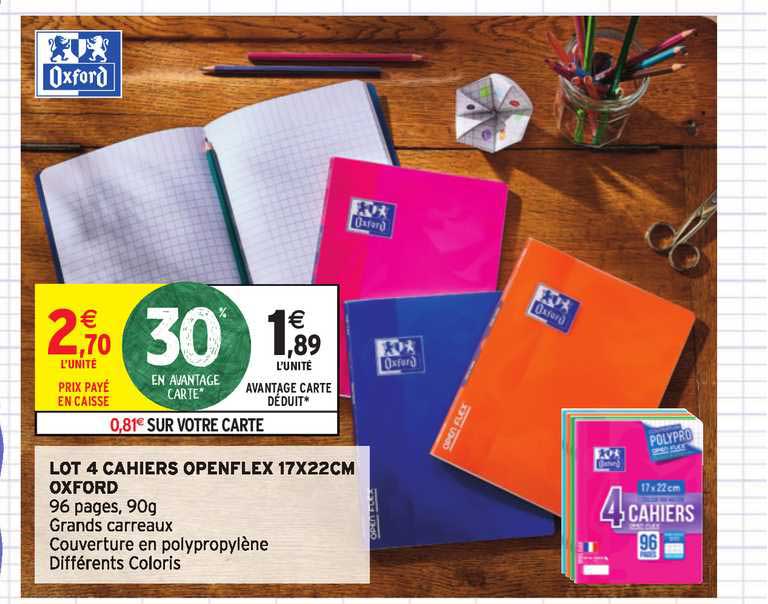 Lot De 4 Cahiers Openflex 17x22 Cm Oxford