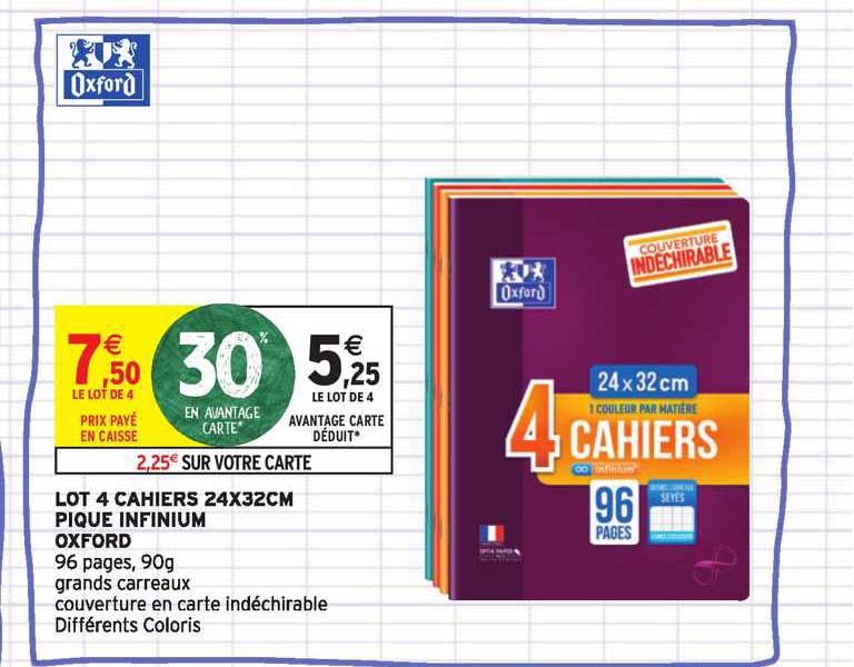 lot de 4 cahiers piqué 24x32 cm infinium oxford