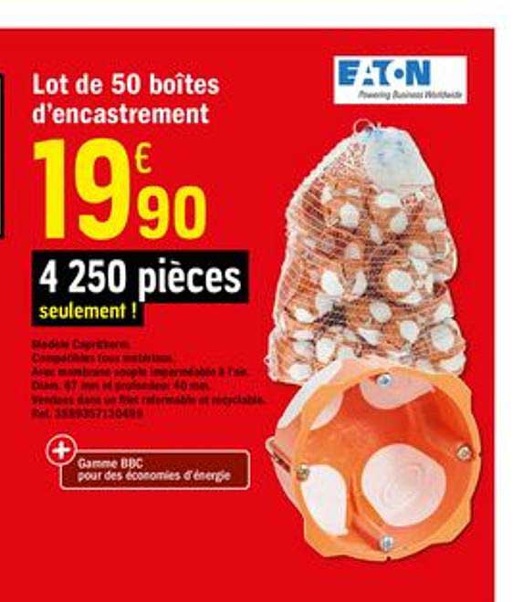 lot de 50 boîtes d'encastrement eaton