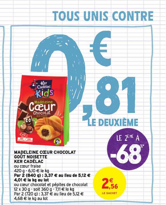 madeleine coeur chocolat goût noisette ker cadélac le 2e à -68%