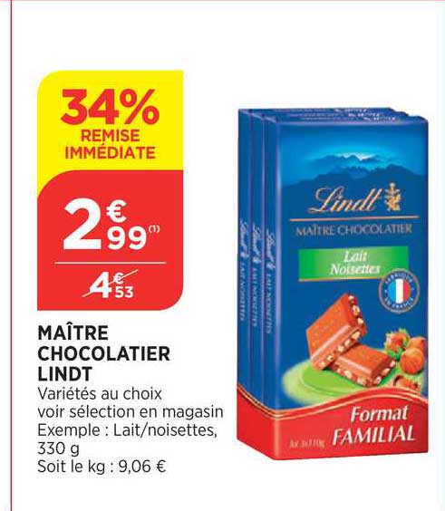 maître chocolatier lindt 34% de remise immédiate