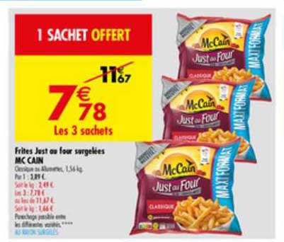 mc cain frites just au four surgelées