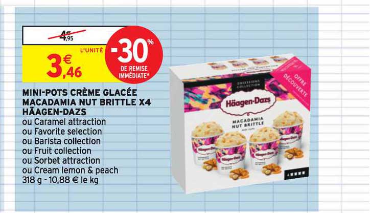 mini pots crème glacée macadamia nut brittle x 4 häagen dazs -30% de remise immédiate
