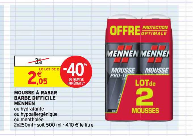 mousse à raser barbe difficile mennen -40% de remise immédiate