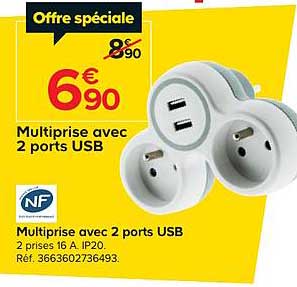 multiprise avec 2 ports usb nf