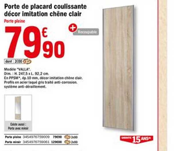 Porte De Placard Coulissante Décor Imitation Chêne Clair