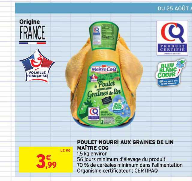 Poulet Nourri Aux Graines De Lin Maître Coq