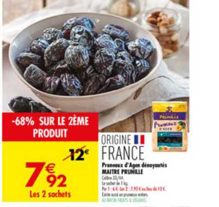pruneaux d'agen dénoyautés maître prunille -68% sur le 2ème produit