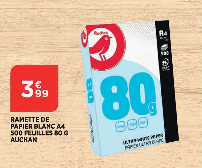 Ramette De Papier Blanc A4 500 Feuilles 80 G Auchan