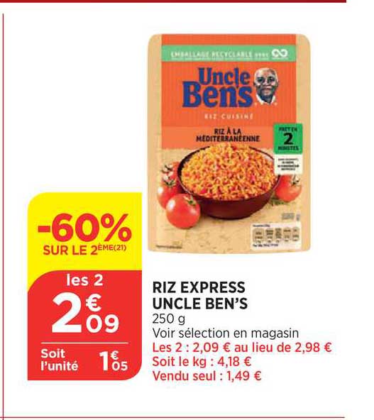 riz express uncle ben's -60% sur le 2ème