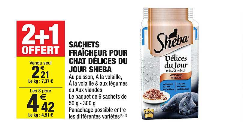 Sachets Fraîcheur Pour Chat Sheba Délices Du Jour 2+1 Offert