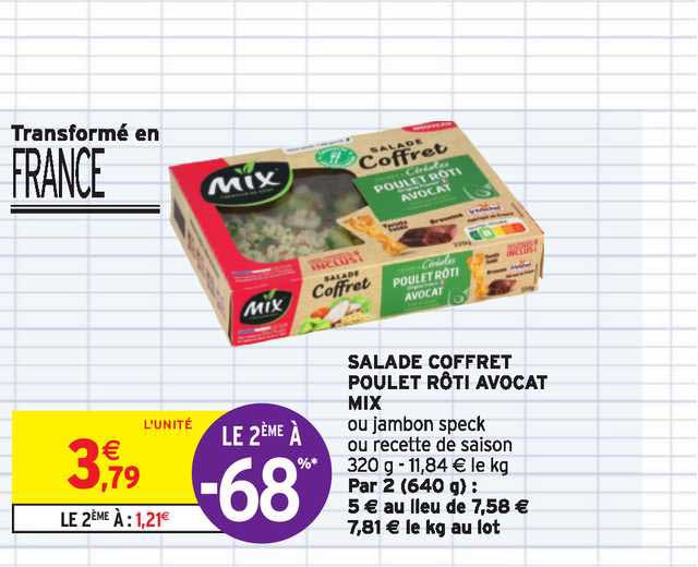 Salade Coffret Mix Poulet Rôti Avocat Le 2ème à -68%